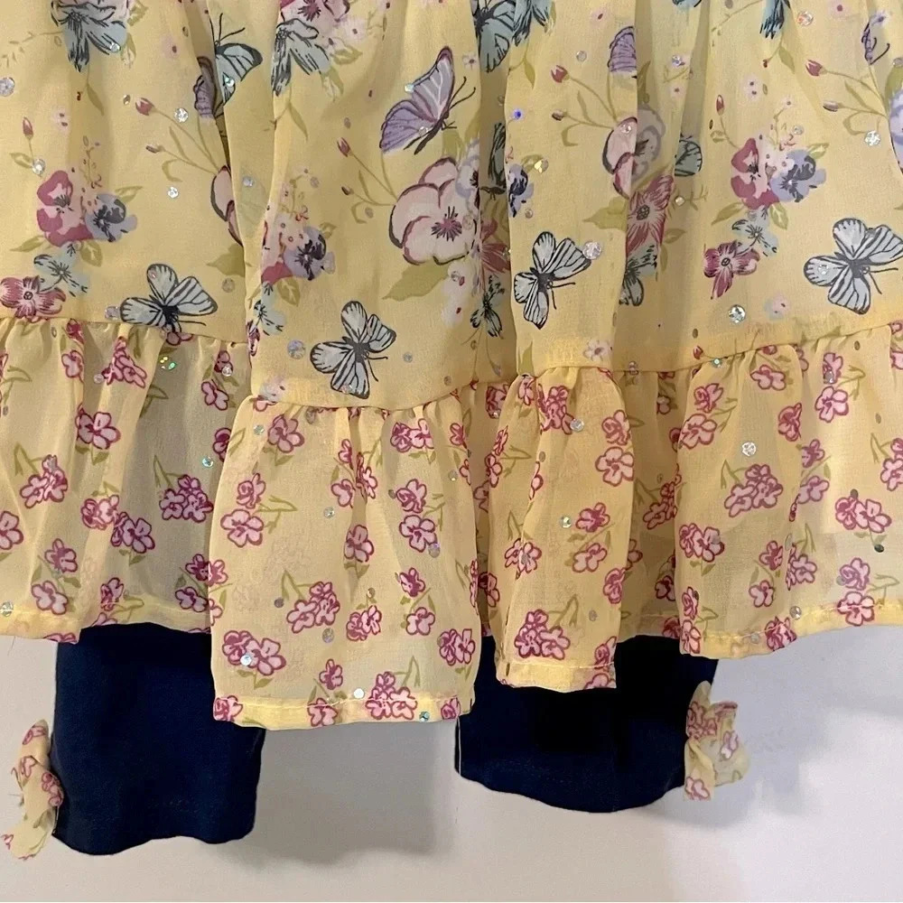 Little Las 2 piece Fancy set blouse and pants Yellow/Blue with Daisy Ruffles - Picture 11 of 15